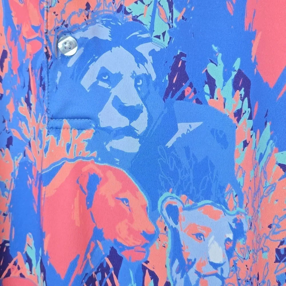 Waggle Men's Clubhouse King Golf Polo Shirt 2XL Lion Tropical Print Short Sleeve - Picture 6 of 10